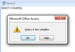 SELECT COUNT(1) - Access error: Query is too complex.